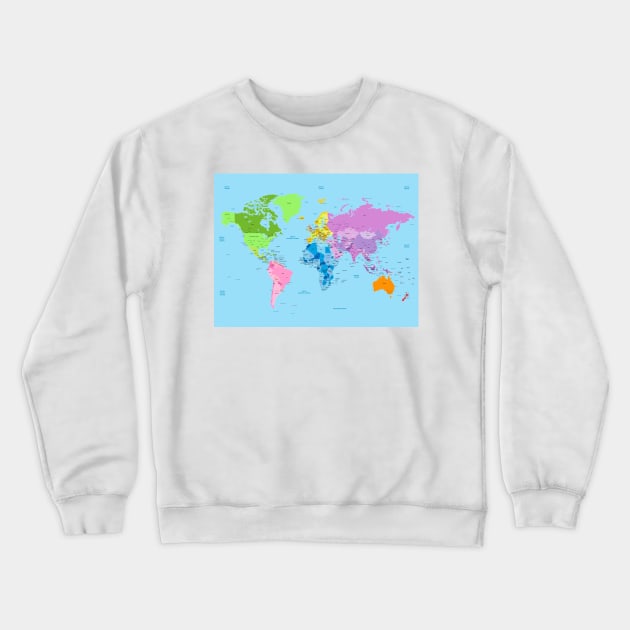 Bright World map listing capital cities Crewneck Sweatshirt by EverlastingJourneys